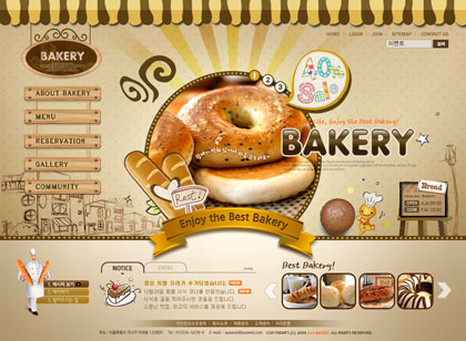 可爱的韩国网页面包店网站模板psd分层素材下载