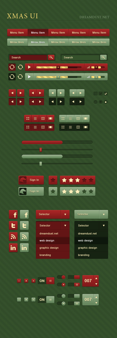 红色和绿色的网页ui界面设计元素按钮                